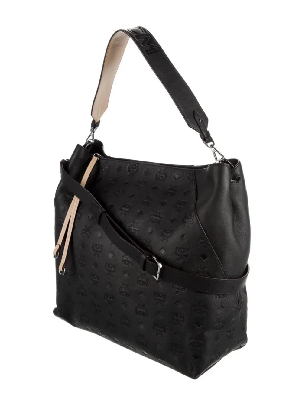 MCM Embossed Leather Hobo Bag with Contrast Handle